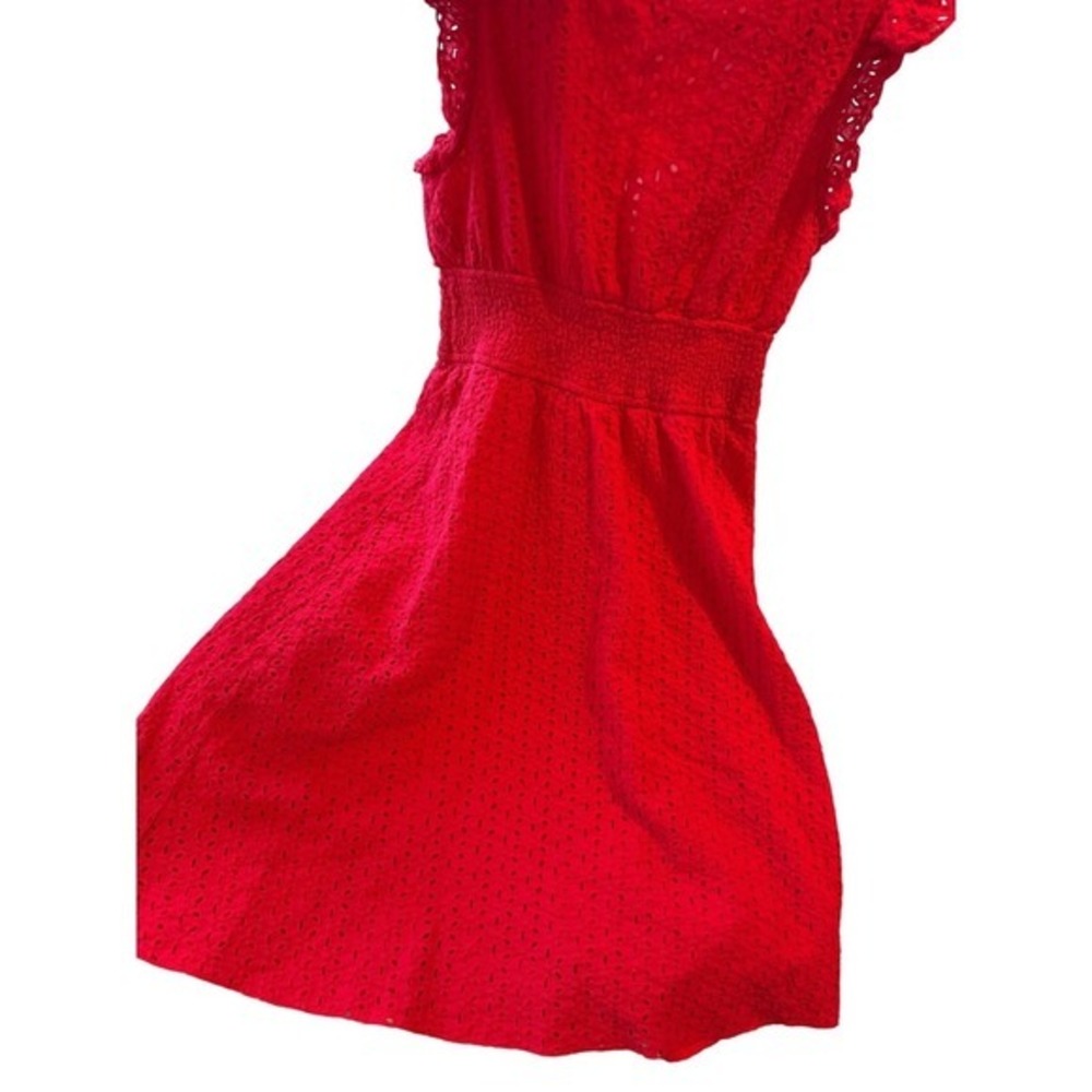 Red Eyelet V Neck Smocked Waist Mini‎ Dress Size L fairycore - Picture 4 of 9